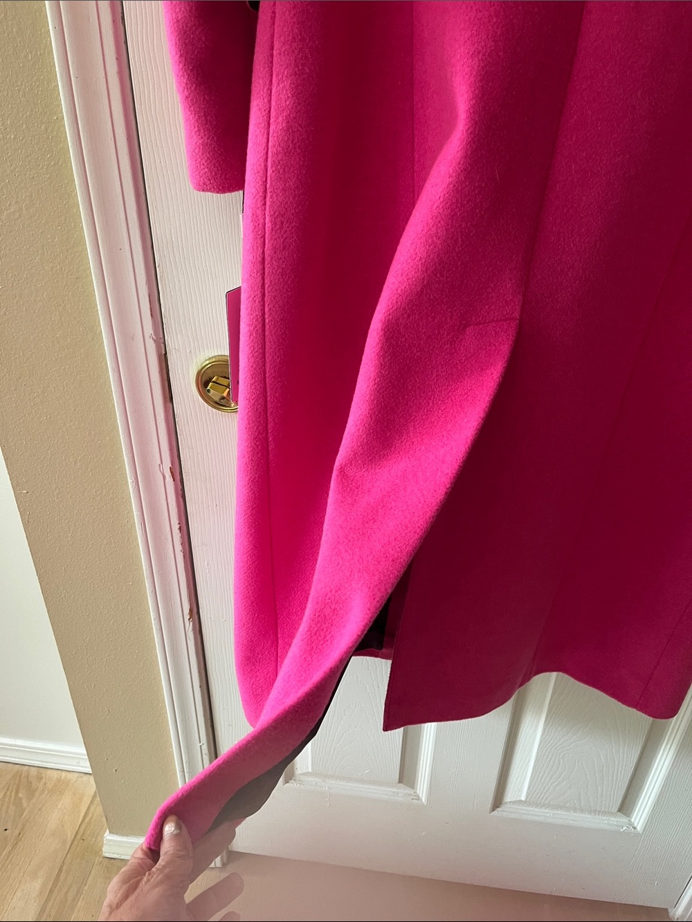Avec Les Filles Bright Pink Wool-Blend Single-Breasted Trench Coat - Picture 5 of 5